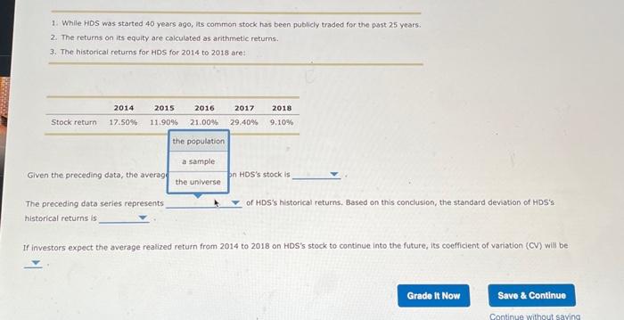 on its equity are colculated as arithmetic returns. 3. The historical returns