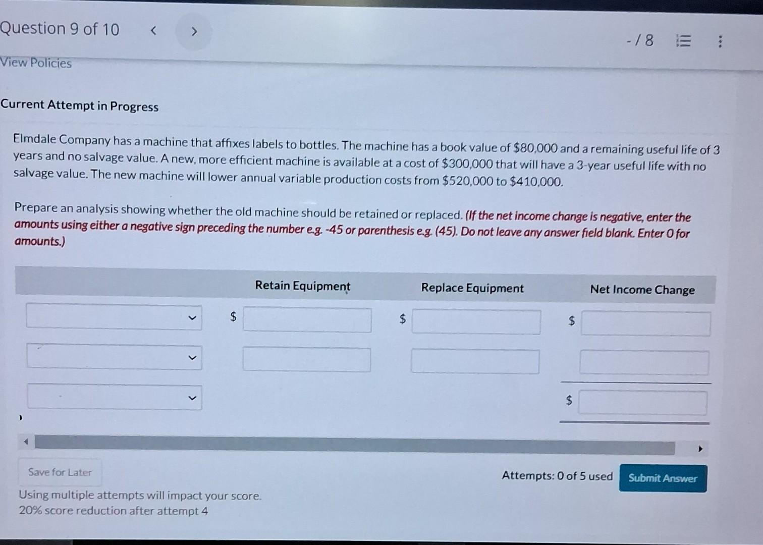 urrent Attempt in Progress Elmdale Company has a machine that affixes