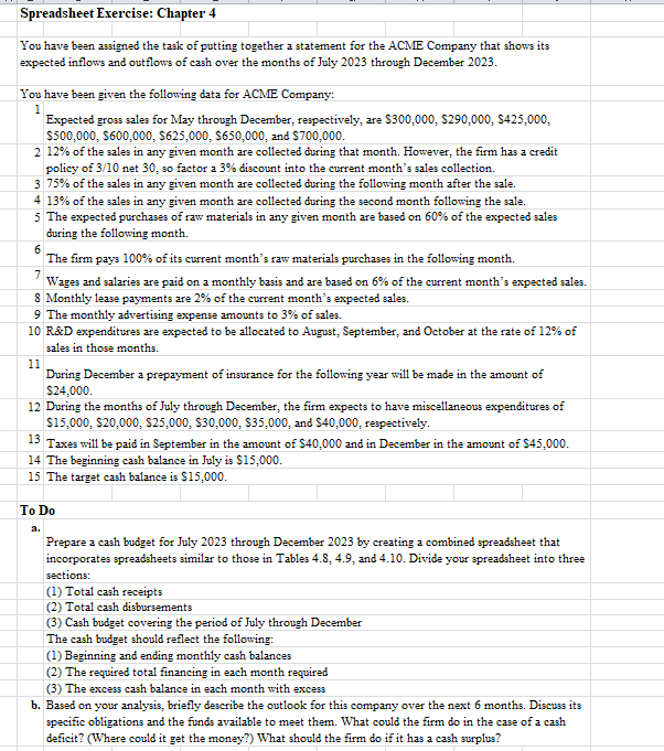 need help with finance hw Requirements: Spreadsheet Exercise: Chapter 4 You have