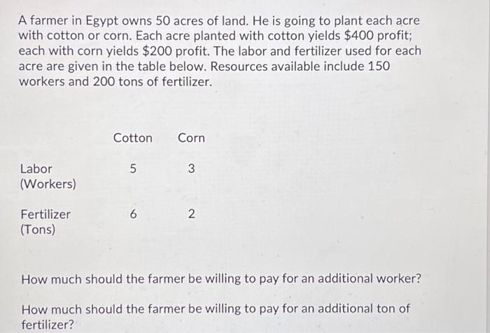 This is a linear programmjng model question. A farmer in Egypt owns
