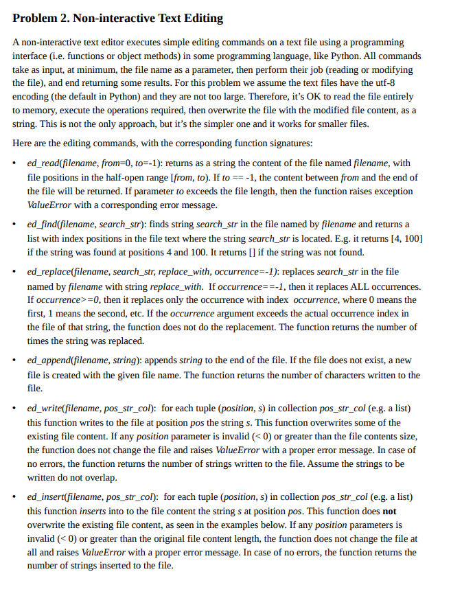  Please include the main and test functions Problem 2. Non-interactive Text