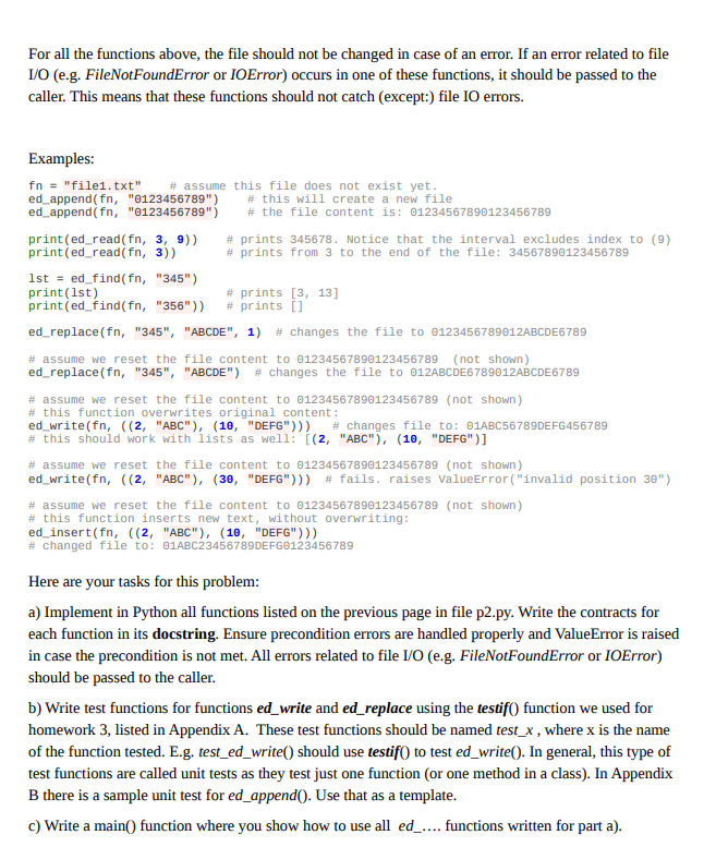 Editing A non-interactive text editor executes simple editing commands on a text
