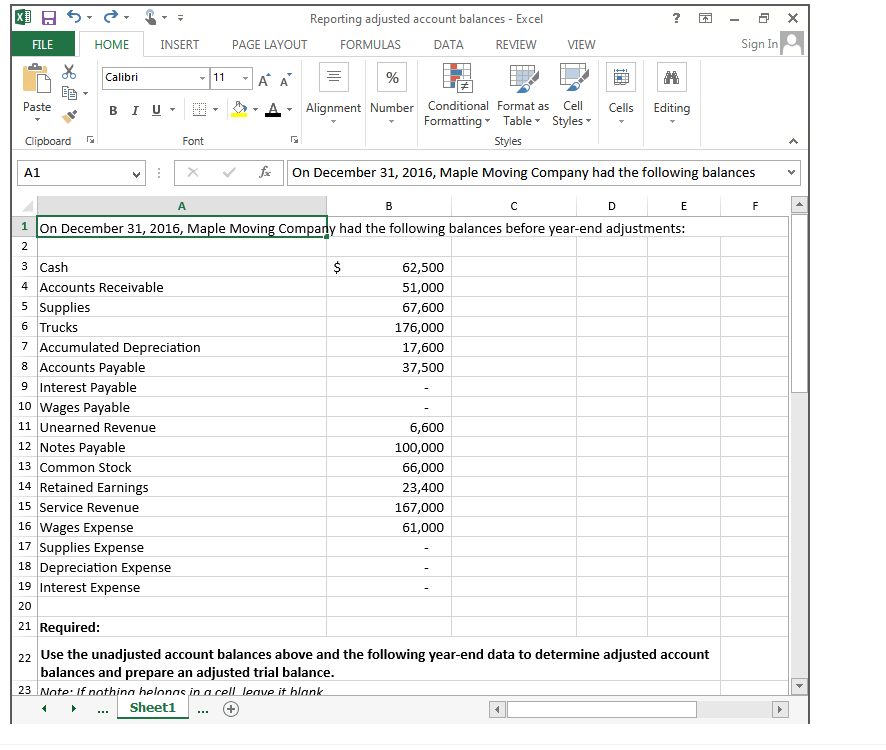 ? X ESP FILE HOME INSERT Reporting adjusted account balances -