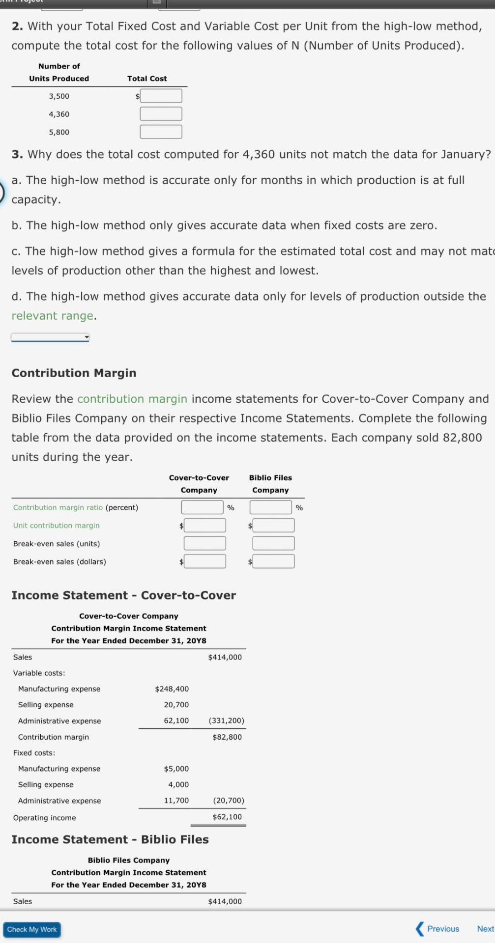 2. With your Total Fixed Cost and Variable Cost per Unit