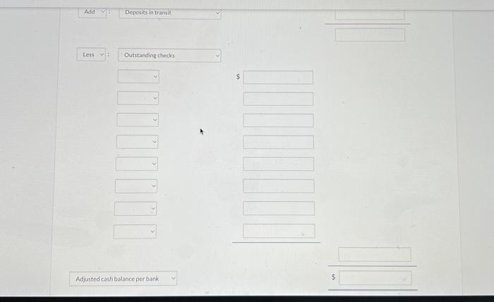 following checks and deposits. Add 4 - Deposits in tramit Less v: