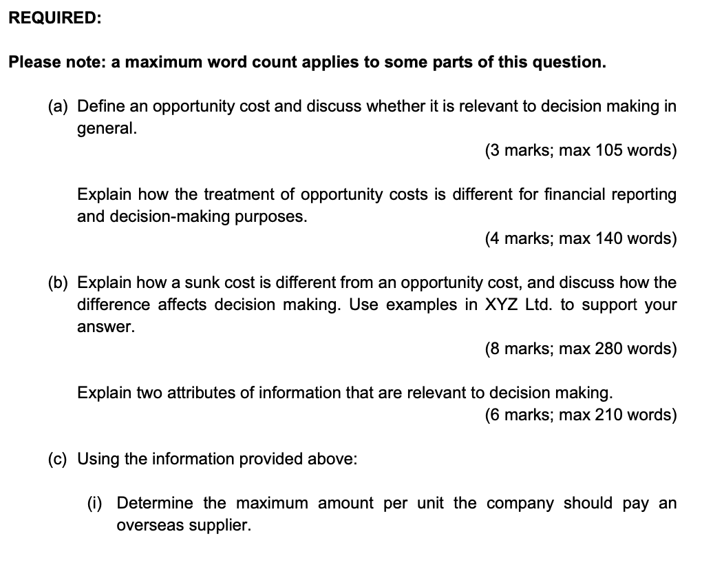 to manufacture product A in house or outsource it. The unit cost