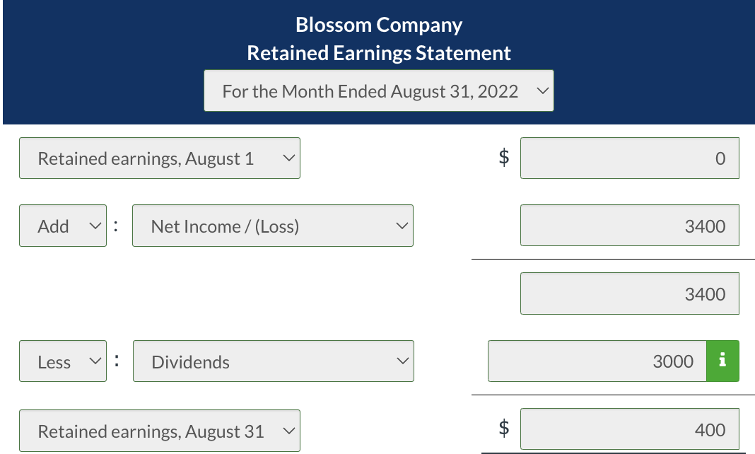 is as follows. Assume that August is the company's first month of