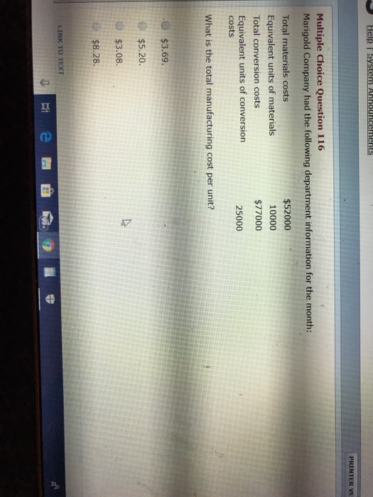  PRINTER VE Multiple Choice Question 116 Marigold Company had the following