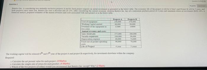 as presented in the below table. The economic life of the project