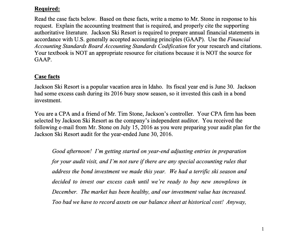  Required: Read the case facts below. Based on these facts, write