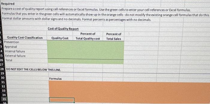 or Excel formulas. Use the green cells to enter your cell references