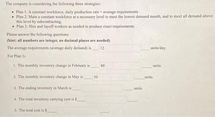 per month, and cost information. \begin{tabular}{|l|c|} \hline Inventory carrying cost & 15