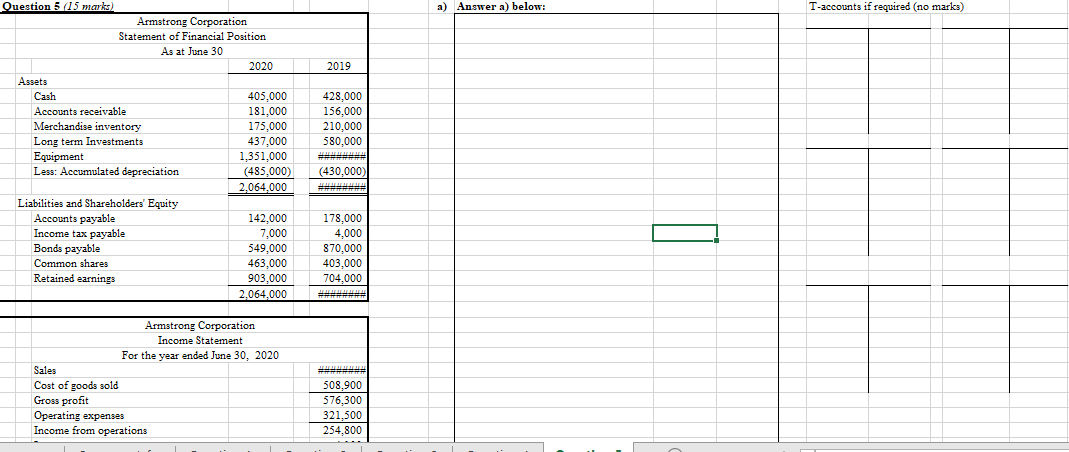 a) Answer a) below: T-accounts if required (no marks) 2019 Question