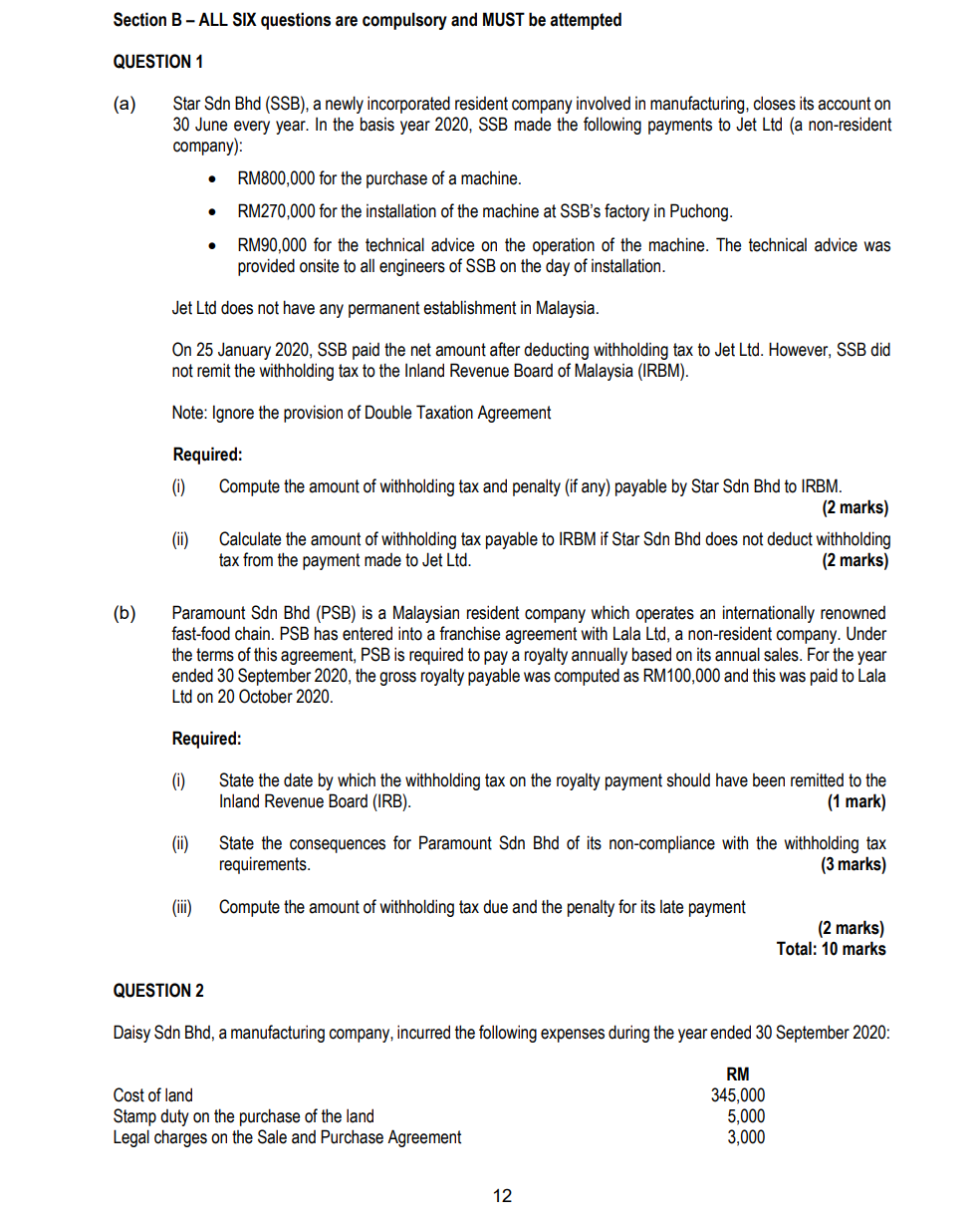 Specific subject : Taxation MYS - ACCA Section B - ALL SIX