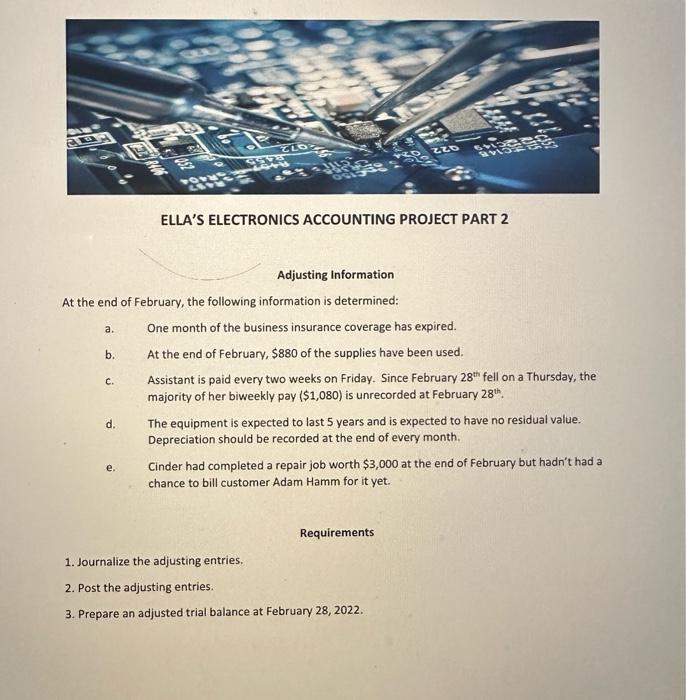  help needed creating an unadjusted balance sheet ELLA'S ELECTRONICS ACCOUNTING PROJECT