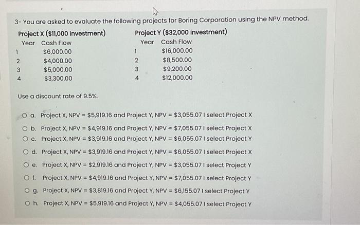  3- You are asked to evaluate the following projects for Boring