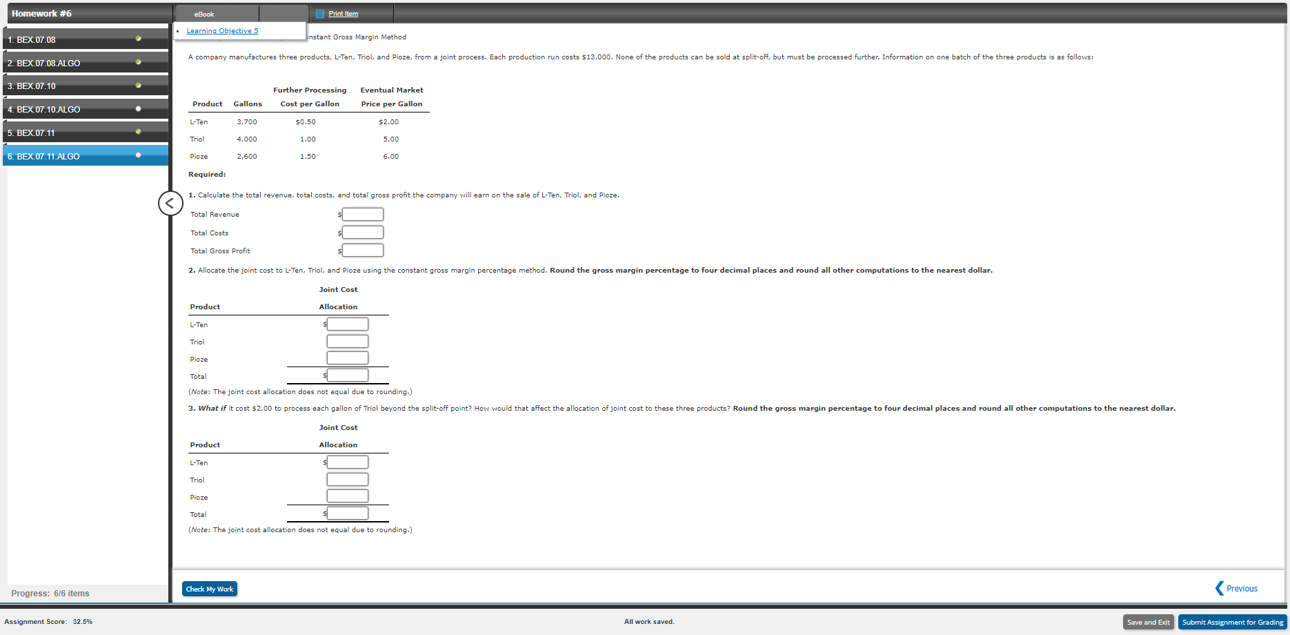 Allocating Joint Costs Using the Constant Gross Margin Method A company manufactures