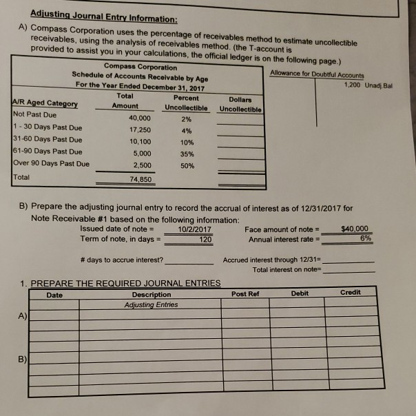 How do I calculate A and prepare the adjusting for B?
