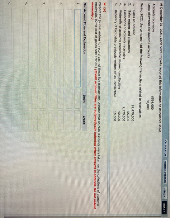  CALCULATOR PRINTER VERSION BACK NEXT At December 31, 2021, Carla Vista