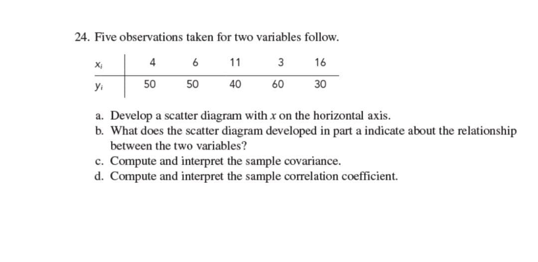  24. Five observations taken for two variables follow. X; 4 6