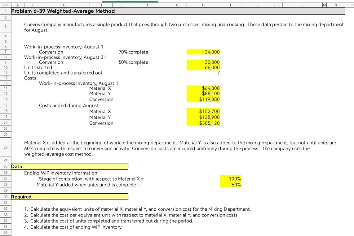  1 2 AB H | . MI N Problem 6-39 Weighted-Average