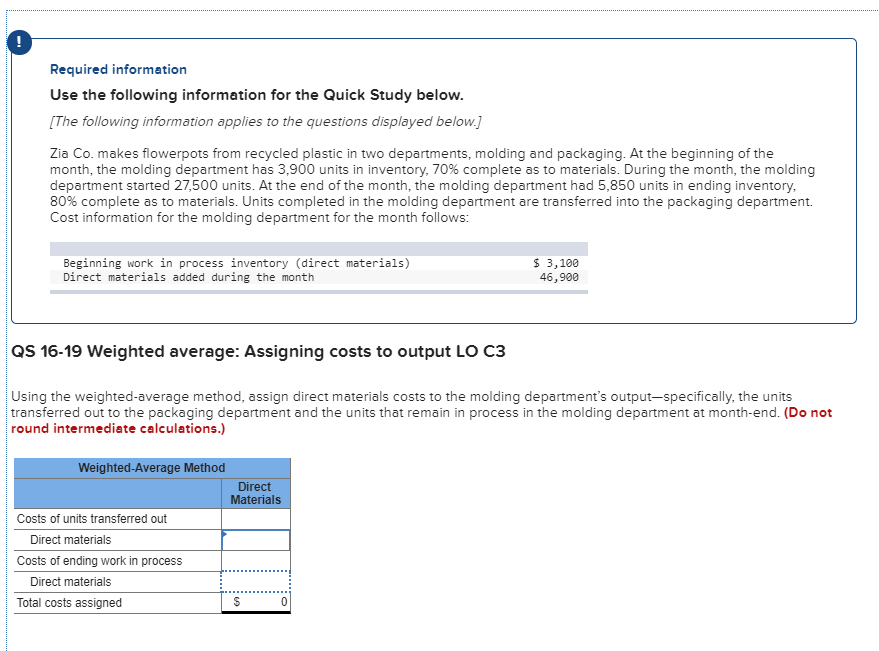  Required information Use the following information for the Quick Study below.