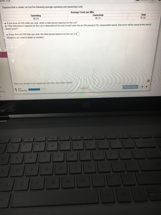  Suppose that a certain car has the folowing average operating and