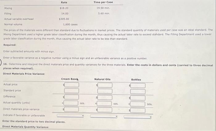 dollars and cents. Direct Labor Rate Variance: 1. Determine and interpret the