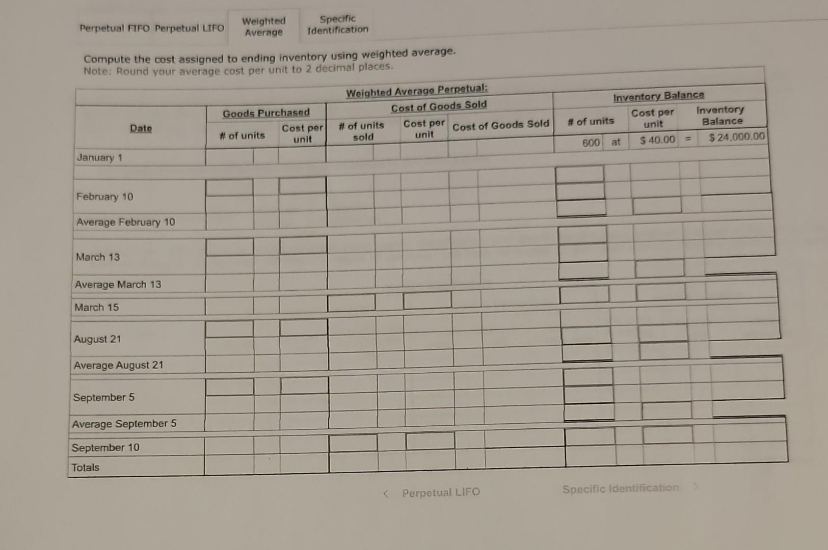 using LIFO. Note: Round your average cost per unit to 2 decimal