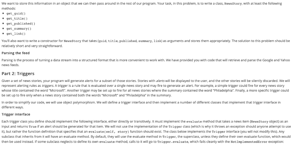 news feeds over the Internet. Your program will filter the news, alerting