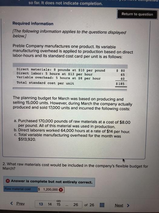  so far. It does not indicate completion. Return to question Required
