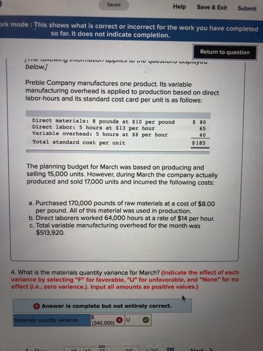 information [The following information applies to the questions displayed below.) Preble Company