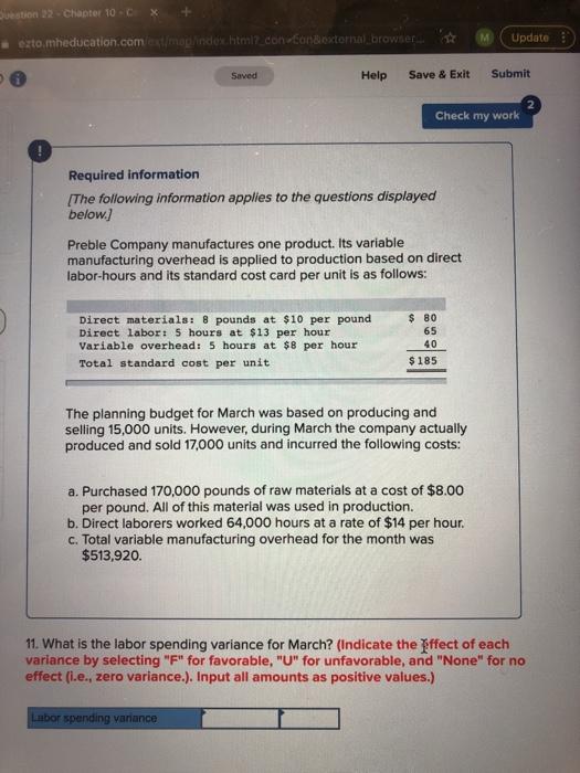 planning budget for March was based on producing and selling 15,000 units.