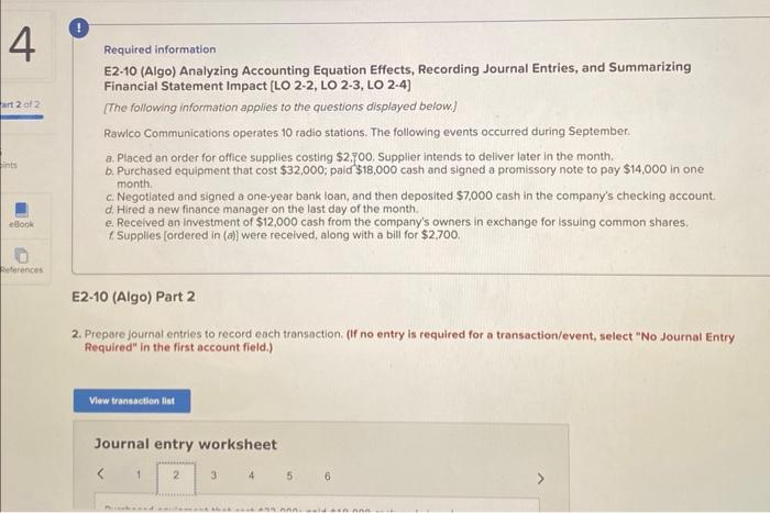 4 art 2 of 2 ints eBook Required information E2-10 (Algo) Analyzing