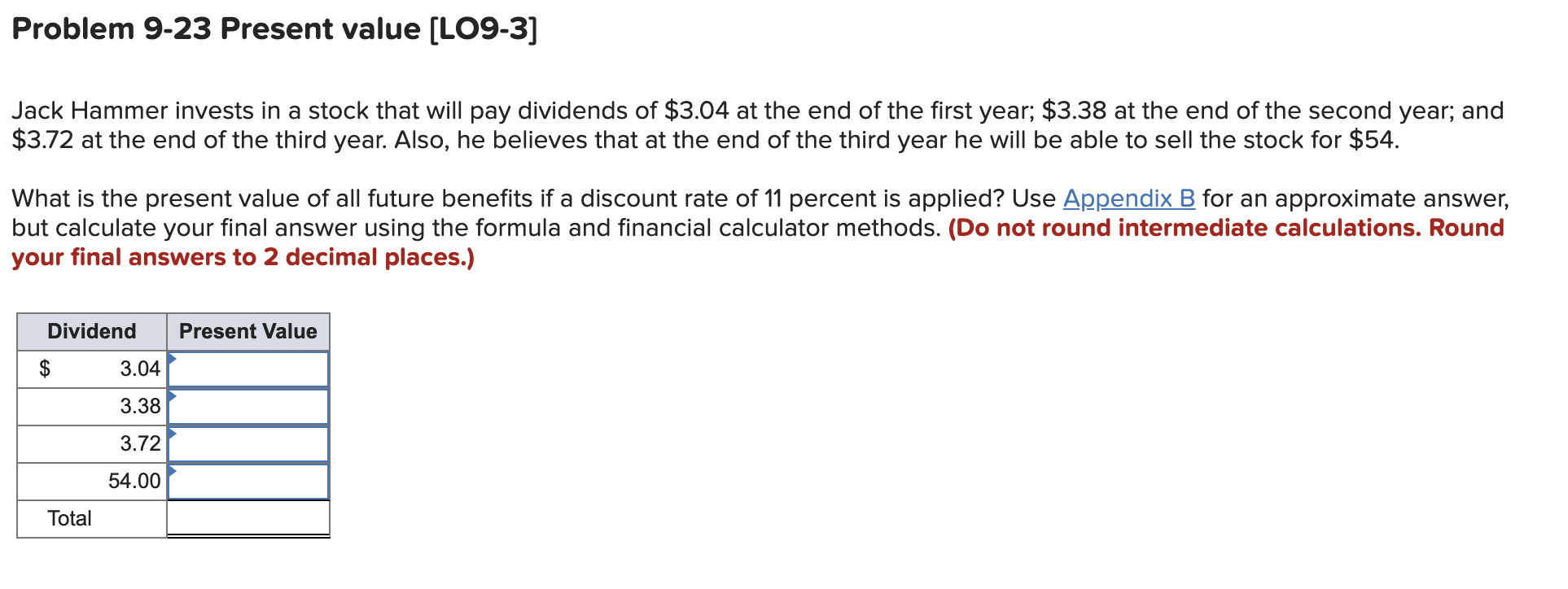 Problem 9-23 Present value (LO9-3] Jack Hammer invests in a stock