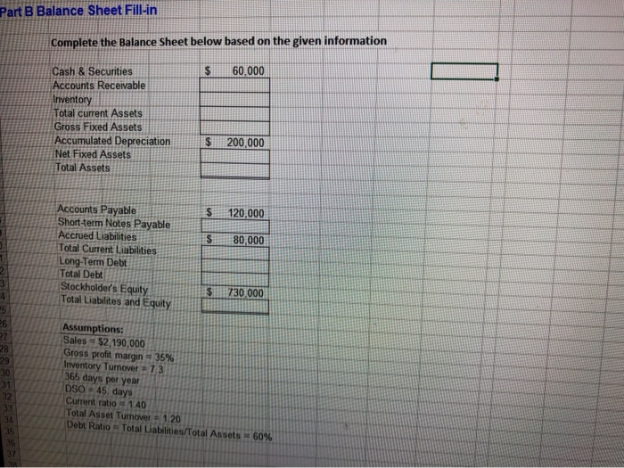  Part B Balance Sheet Fill-in Complete the Balance Sheet below based
