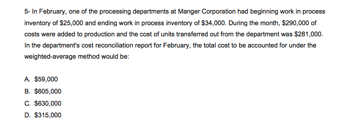 in process inventory Transferred in from the prior department during April 65,600