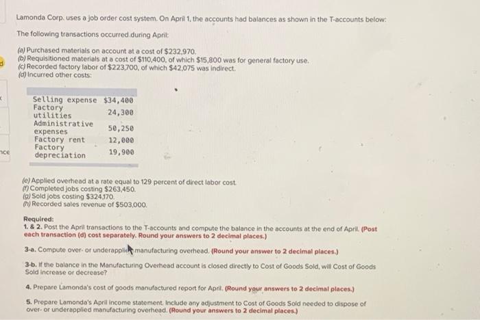  req 3b is not needed Lamonda Corp. uses a job order