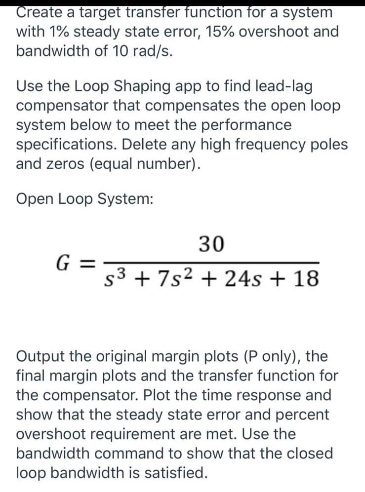  Create a target transfer function for a system with 1% steady