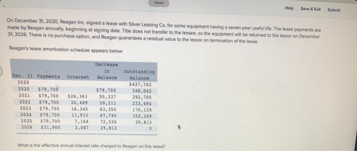  Help Save & Exit Submit On December 31, 2020, Reagan Inc,