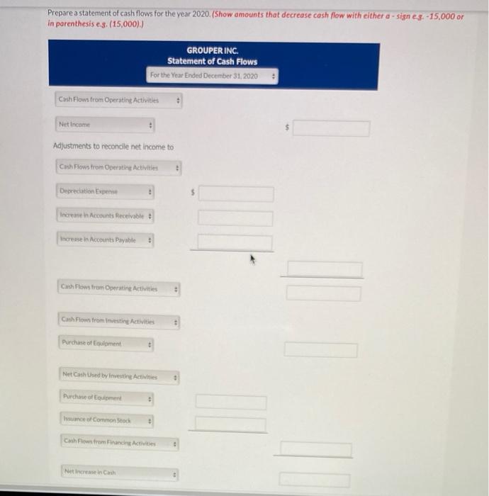 at the beginning and the end of the year 2020 are as