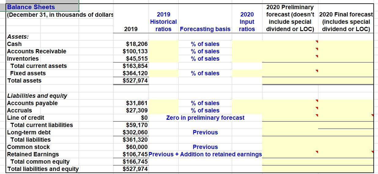 income statement and balance sheets. Use the following assumptions: (1) Sales grow