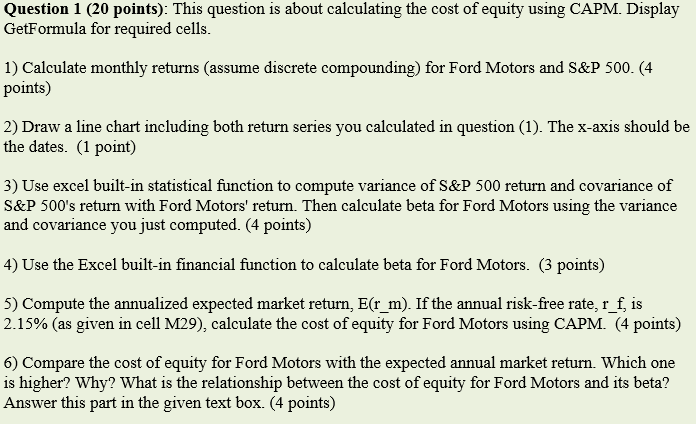  Question 1 (20 points): This question is about calculating the cost