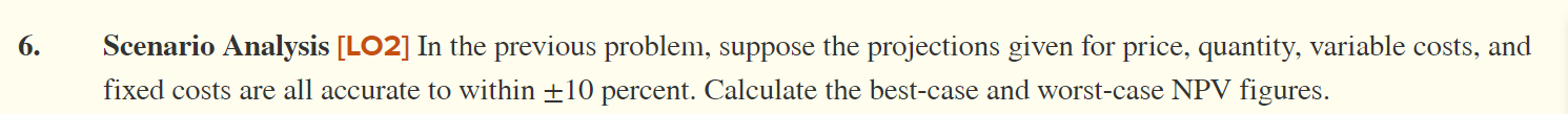  6. Scenario Analysis [LO2] In the previous problem, suppose the projections