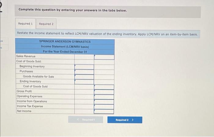 Statement and Income Tax Effects of Lower of Cost or Market/Net Realizable