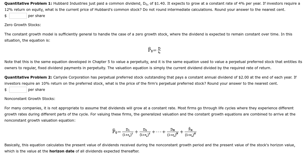 please answer all the questions Quantitative Problem 1: Hubbard Industries just paid