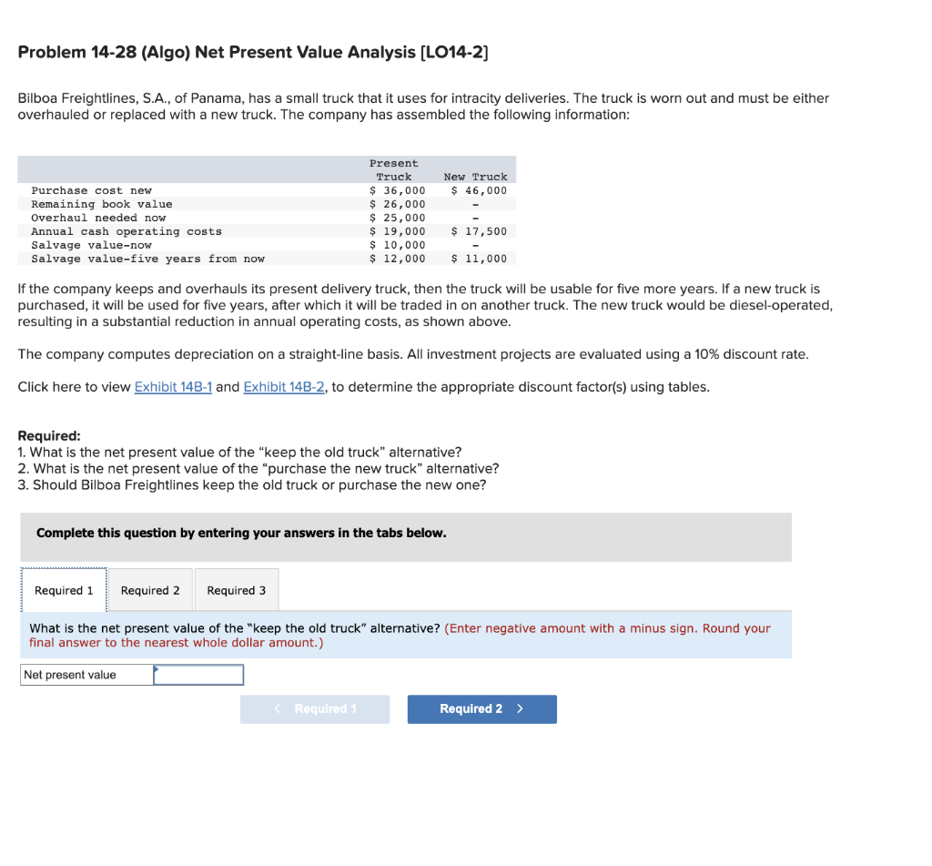  req. 1 & 2 help Problem 14-28 (Algo) Net Present Value