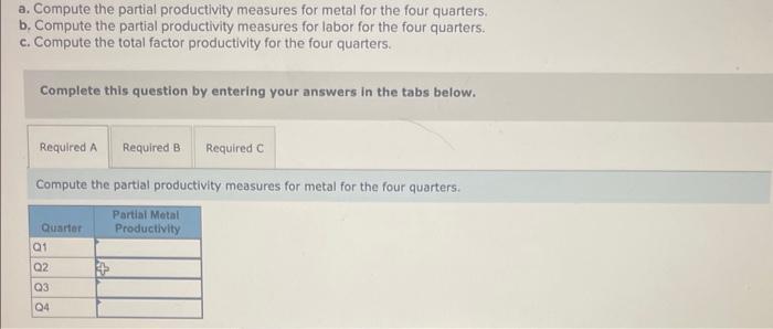 Roosevelt facility. The product has two main inputs, metal and labor, with