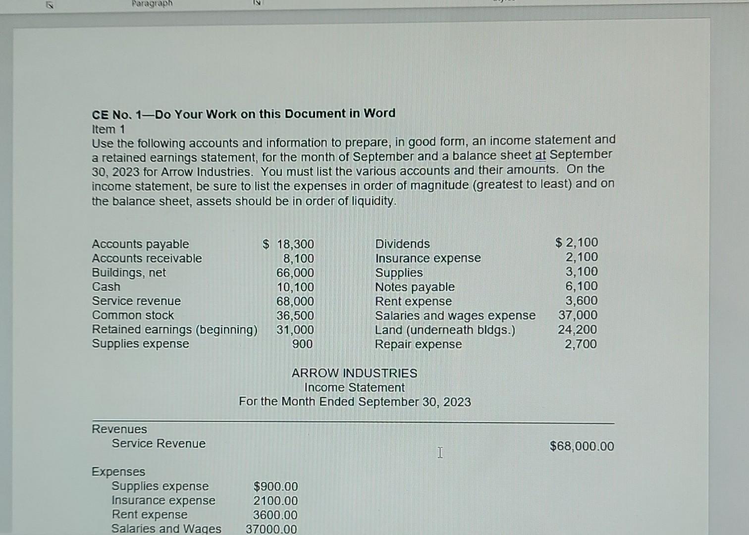 CE No. 1-Do Your Work on this Document in Word Item