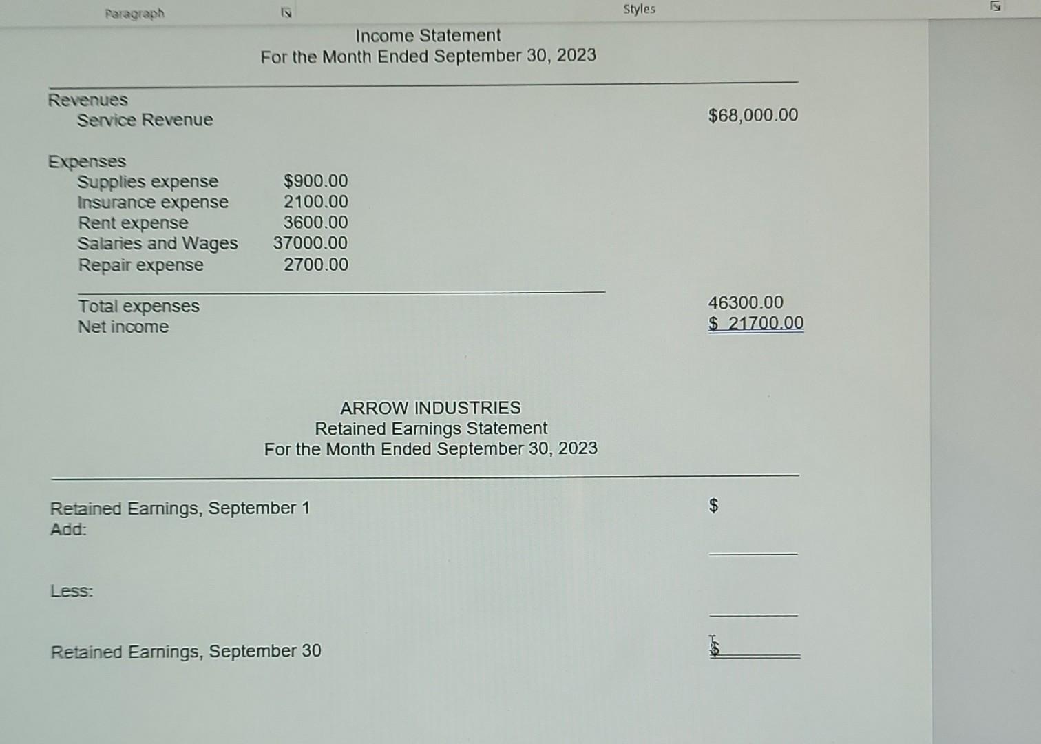 1 Use the following accounts and information to prepare, in good form,